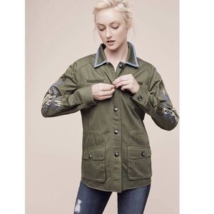 Anthropologie Hey HeyStylish Green Utility Jacket with Embroidered Details SizeM